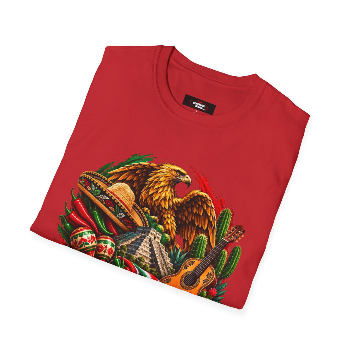 Mexico Heritage T-Shirt — Mexican Eagle, Guitar & Cactus Graphic