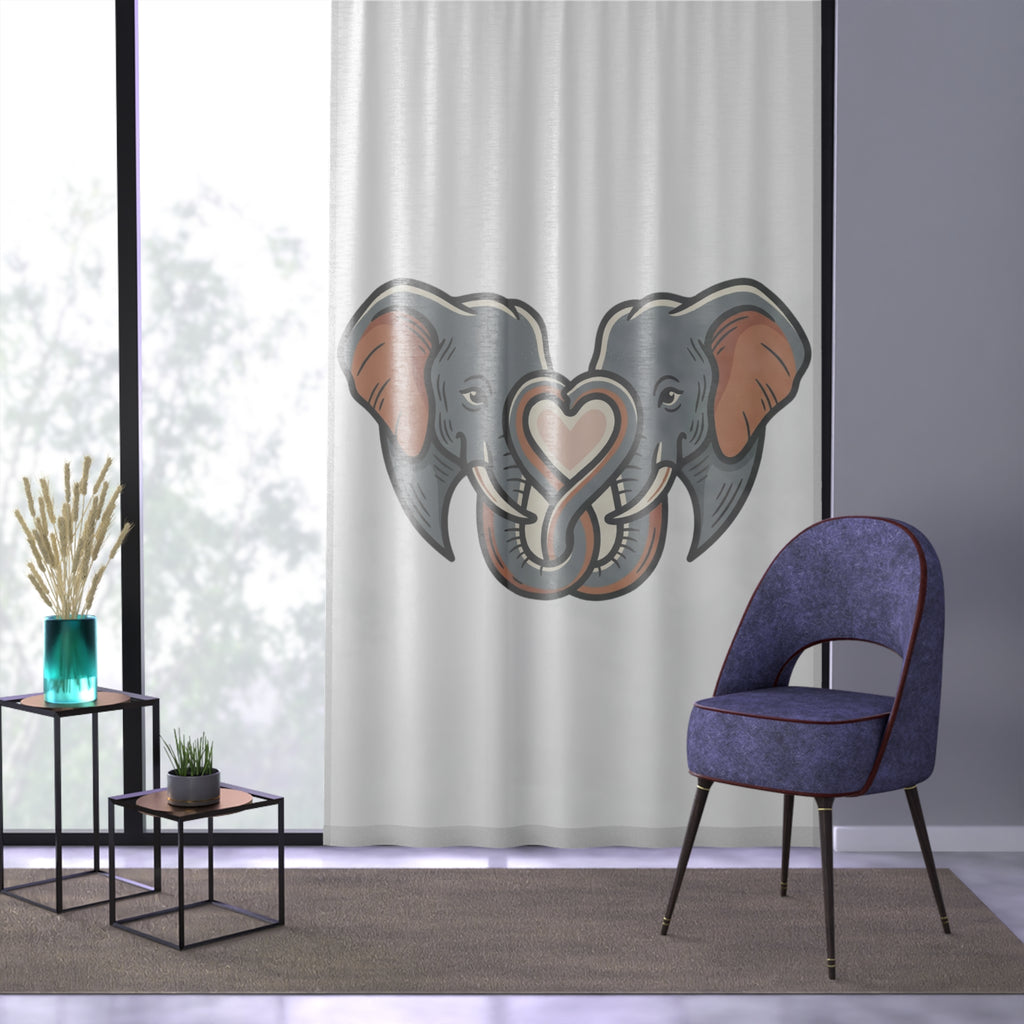 Elephant Heart Sheer Window Curtain — Cute Grey Elephant Trunk Heart Design