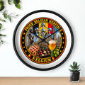 Belgium Heritage Wall Clock — Proud Belgian Icons (Atomium, Manneken Pis, Waffle, Beer)