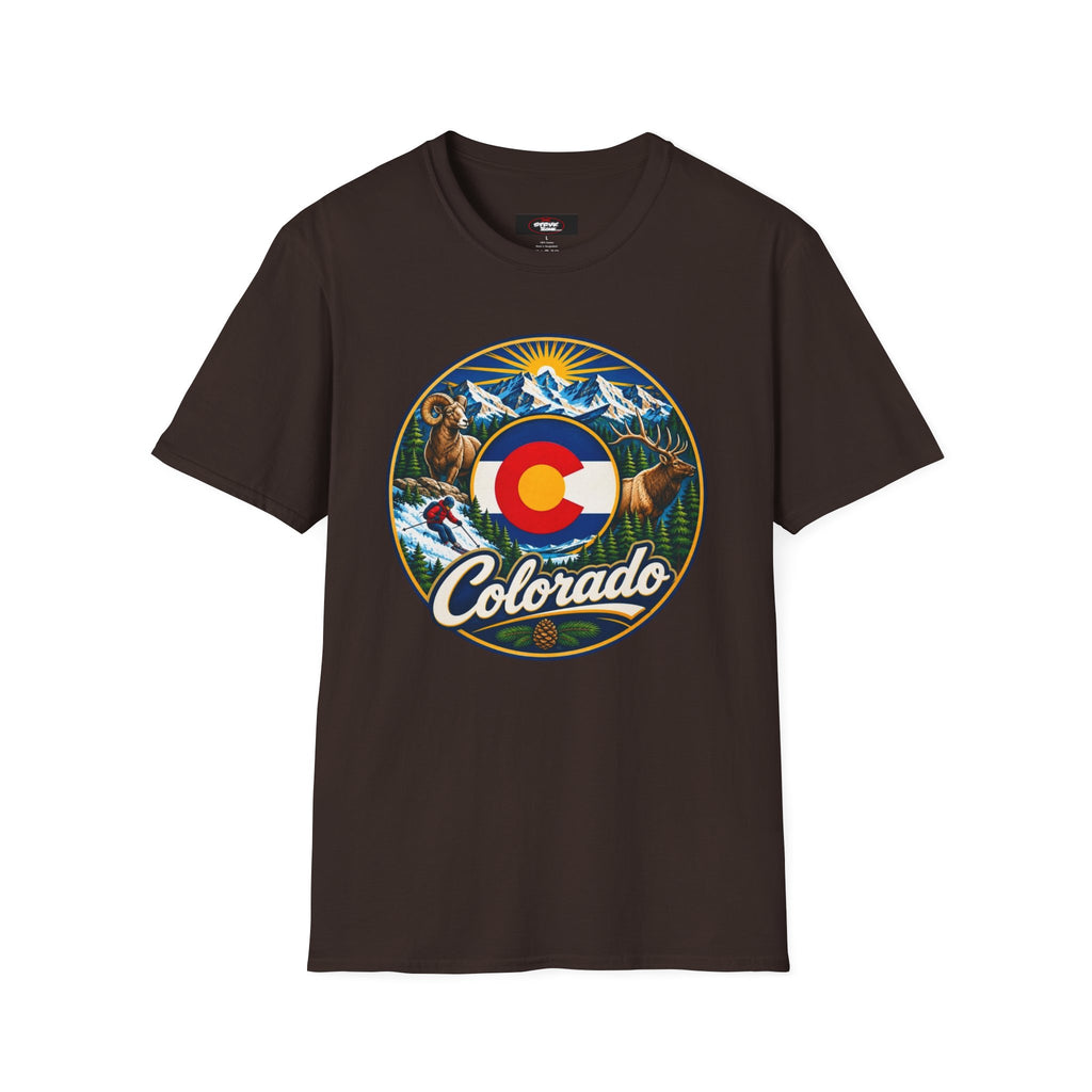 Colorado Retro Mountain Badge T-Shirt — Colorado State Circle Logo Tee