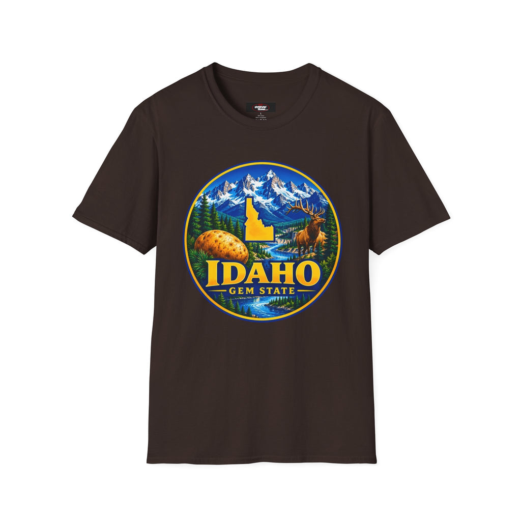 Idaho Gem State T-Shirt — Scenic Mountain, Moose & Potato State Pride
