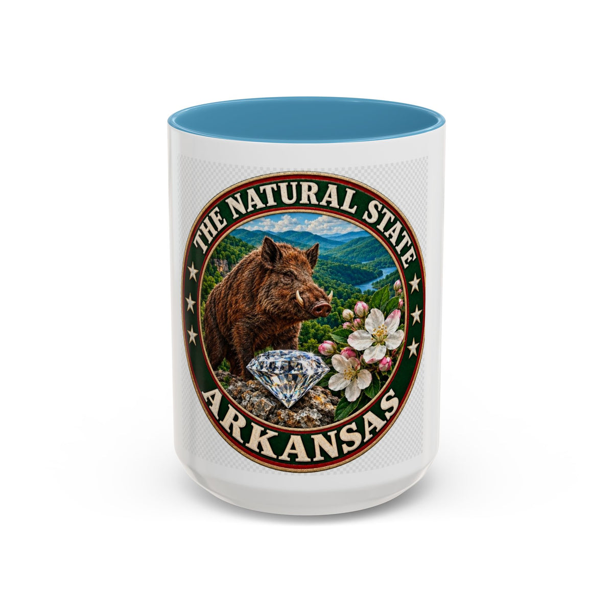 Arkansas State Mug - "The Natural State" Wild Boar, Diamond & Apple Blossom Coffee Cup (11/15oz)