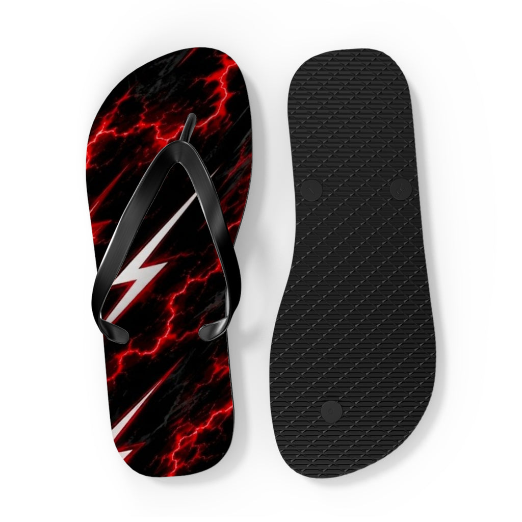 Red Lightning Flip Flops — Bold Storm-Pattern Beach Sandals