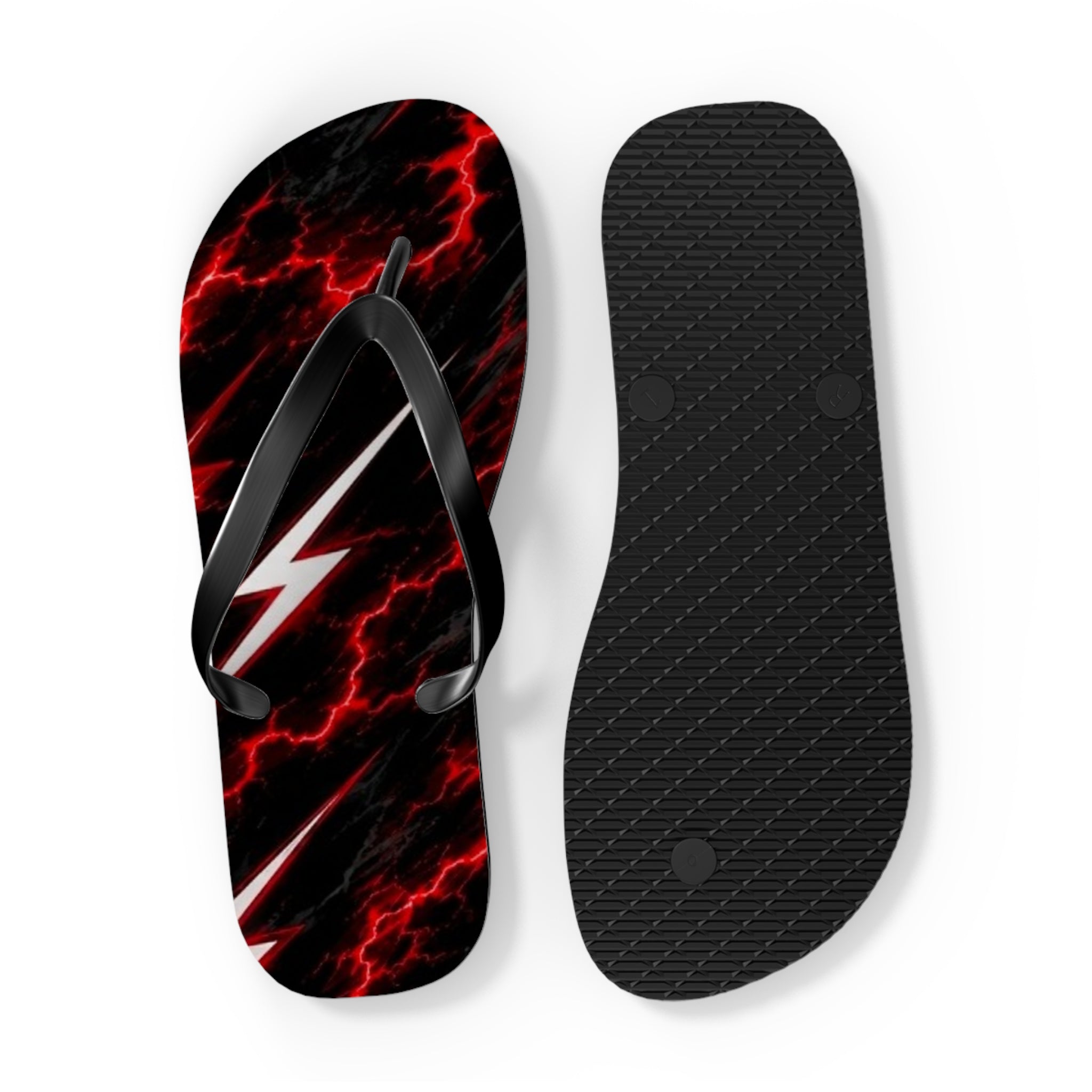 Red Lightning Flip Flops — Bold Storm-Pattern Beach Sandals