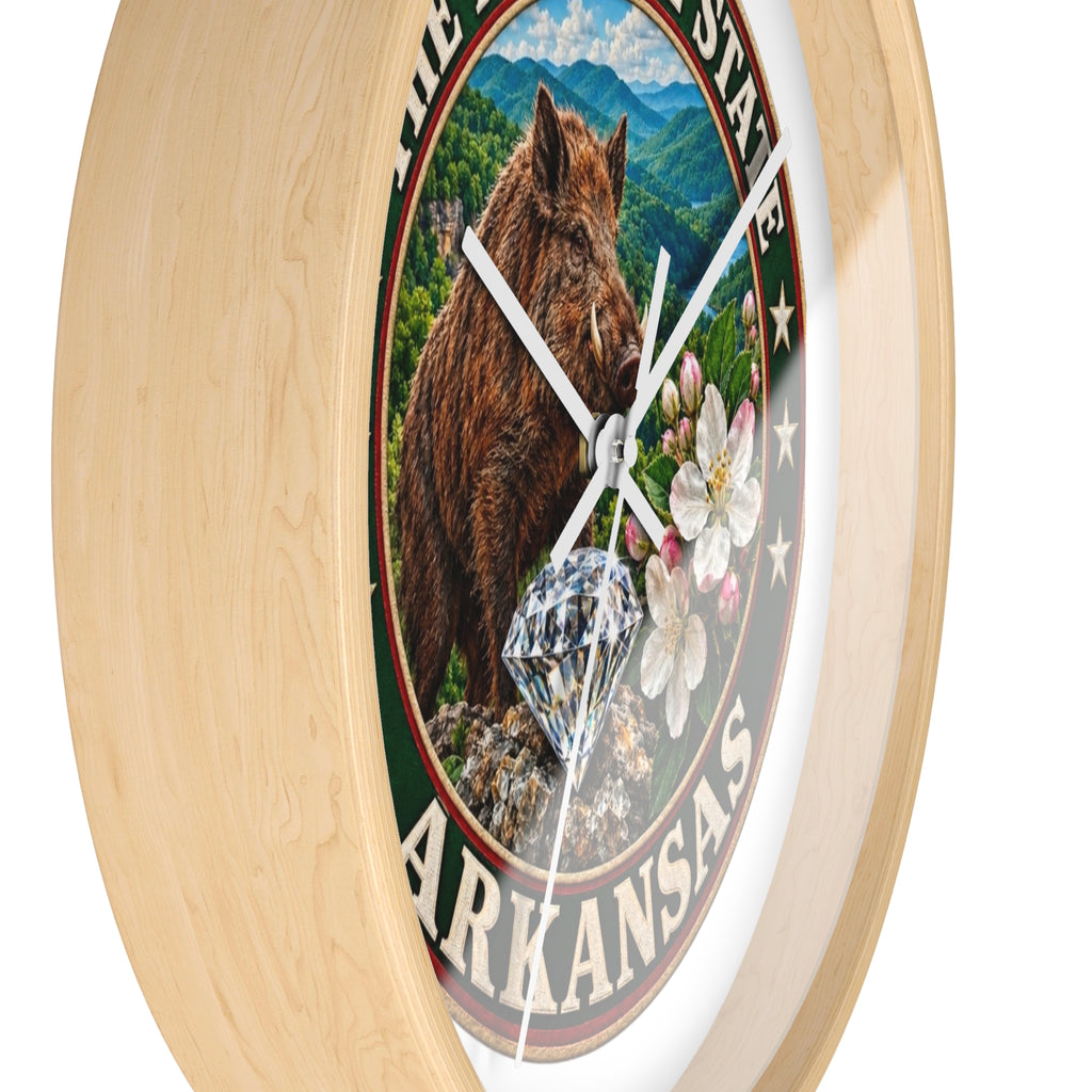 Arkansas State Seal Decorative Wall Clock — 'The Natural State' Bear, Diamond & Apple Blossom Design