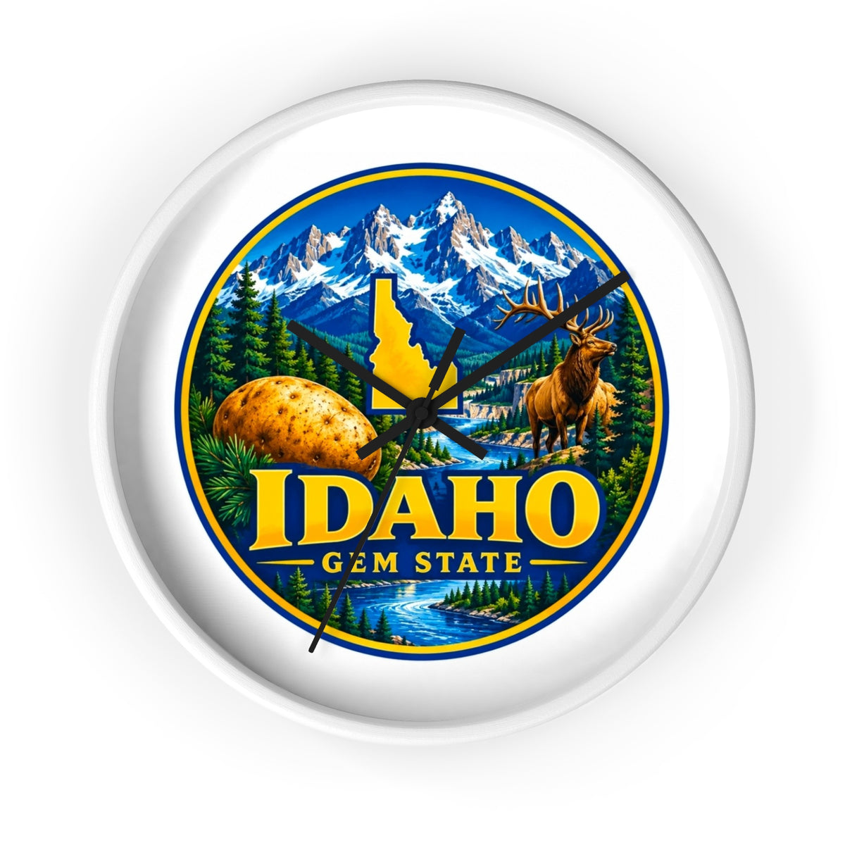 Idaho Gem State Wall Clock – Scenic Mountain & Elk Home Decor