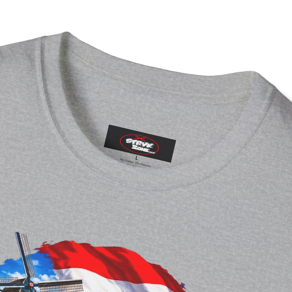Netherlands Souvenir T-Shirt — Dutch Windmill, Tulips & Flag Design