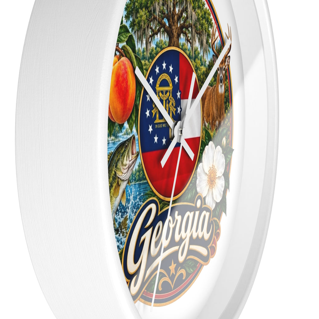 Georgia State Emblems Wall Clock — Peach, Magnolia & Outdoors Decorative Clock