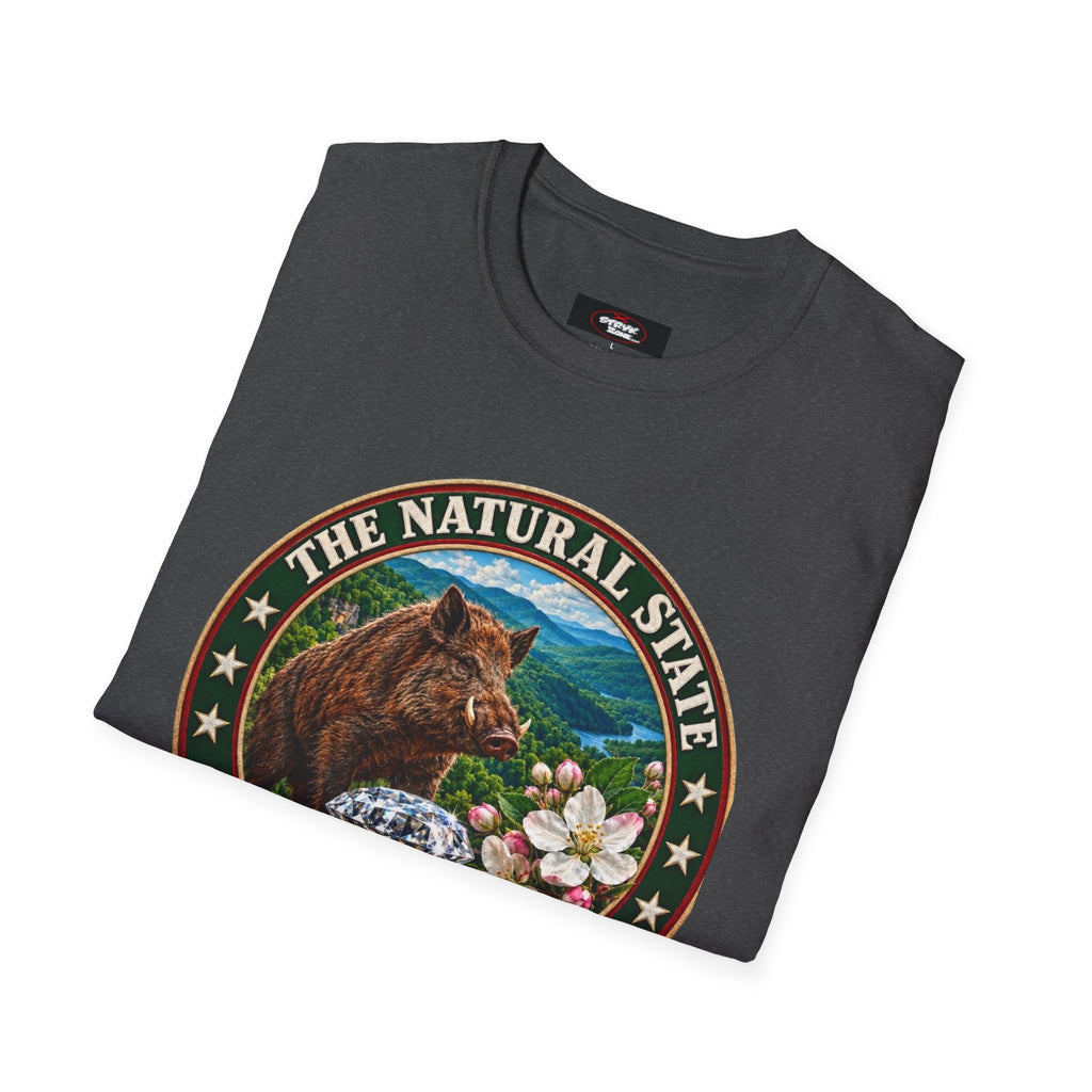 Arkansas State Seal T-Shirt — 'The Natural State' Bear & Diamond Design