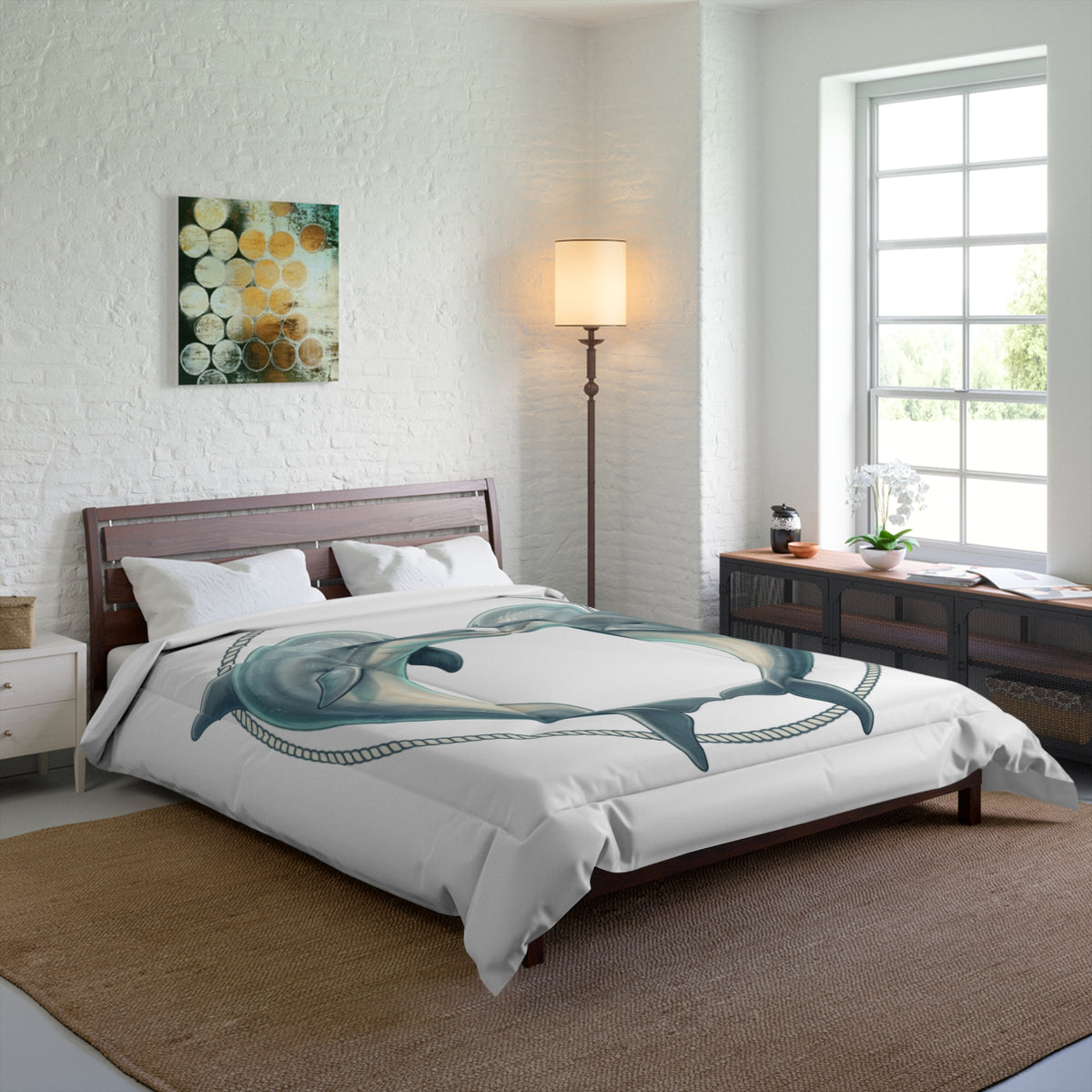 Dolphin Heart Comforter - Nautical Sea Life Bedding