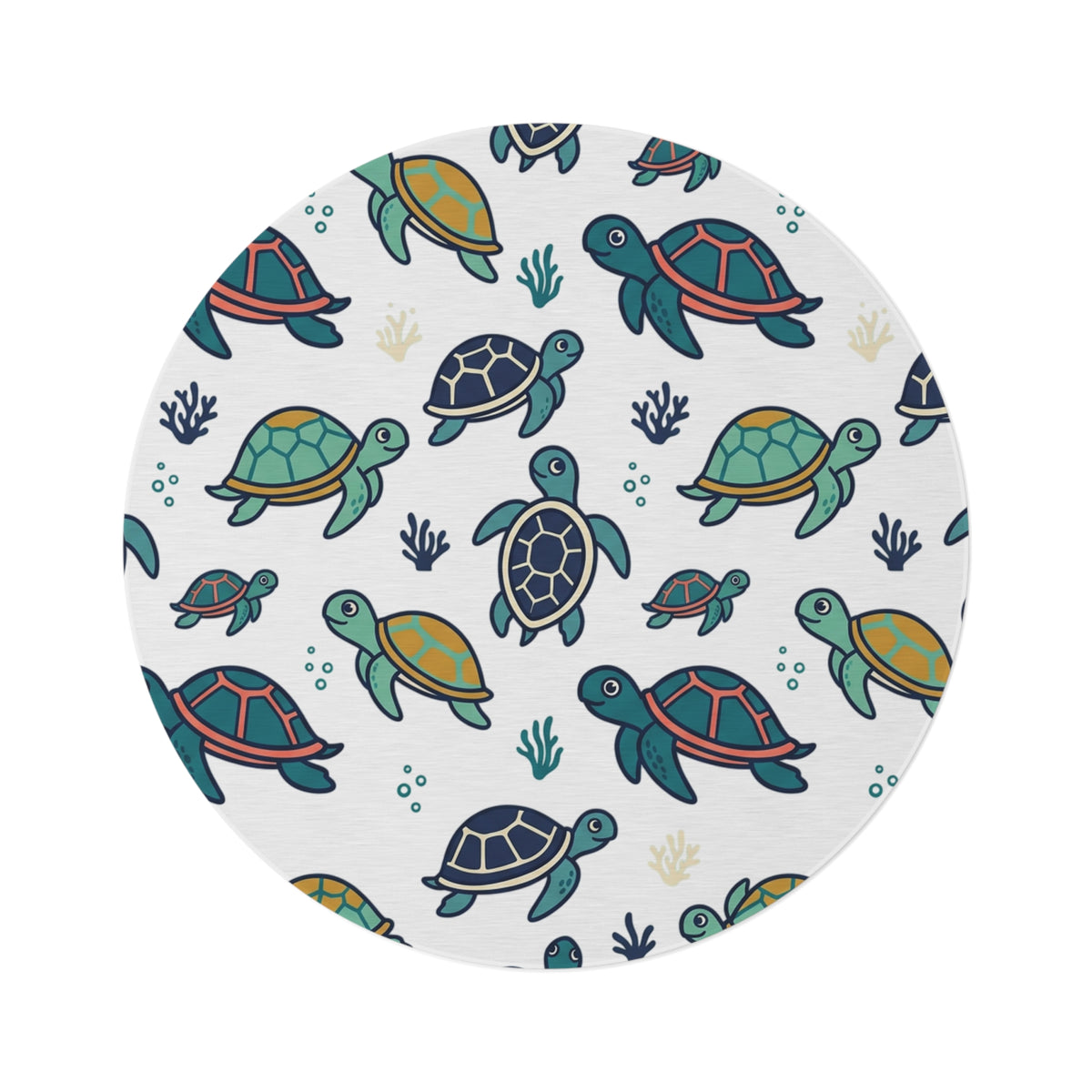 Round Turtle Pattern Rug — Cute Sea Turtle Nursery Accent Mat