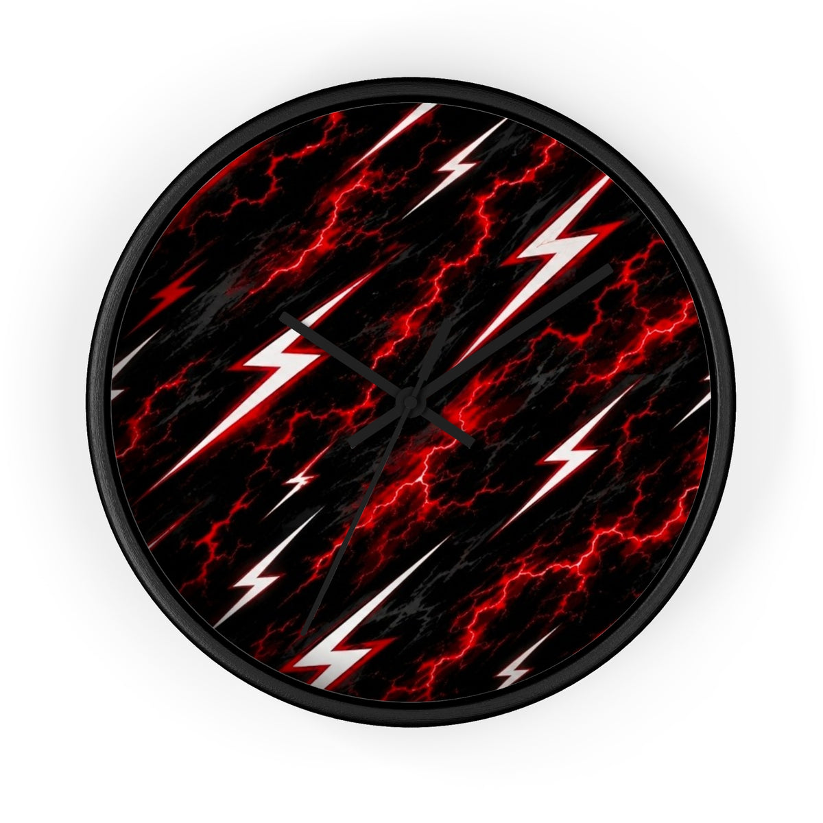 Red Lightning Bolt Wall Clock — Electric Storm Decor for Bedroom & Game Room