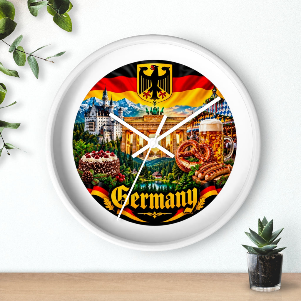 Germany Wall Clock — Travel Landmark Decor with Flag, Bavarian Pretzels & Beer