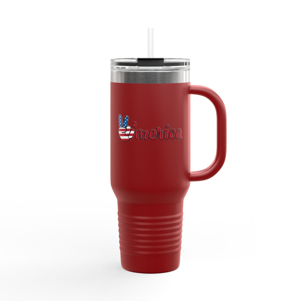 40oz Insulated Travel Mug — 'Merica Patriotic Peace Sign, USA Flag Drink Tumbler