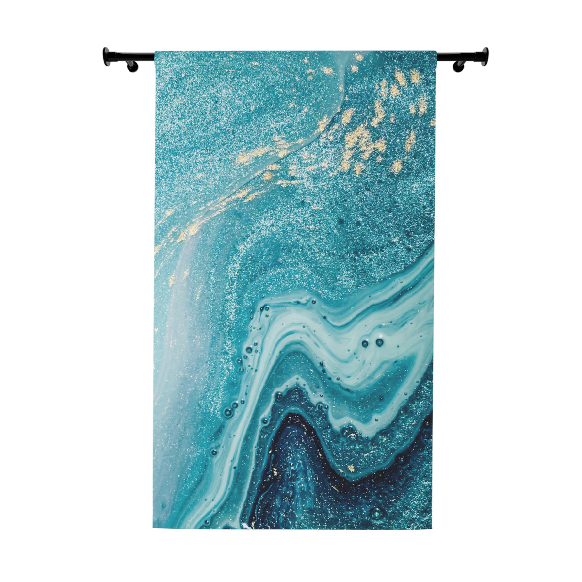 Teal Marble Window Curtain — Ocean Blue Abstract Drapery Panel