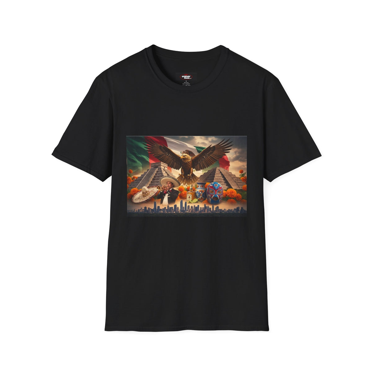 Eagle & Cityscape Graphic T-Shirt — Patriotic Eagle Sunset Design
