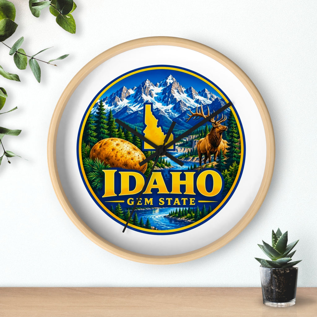 Idaho Gem State Wall Clock – Scenic Mountain & Elk Home Decor
