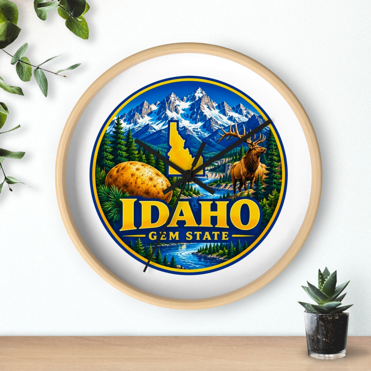 Idaho Gem State Wall Clock – Scenic Mountain & Elk Home Decor