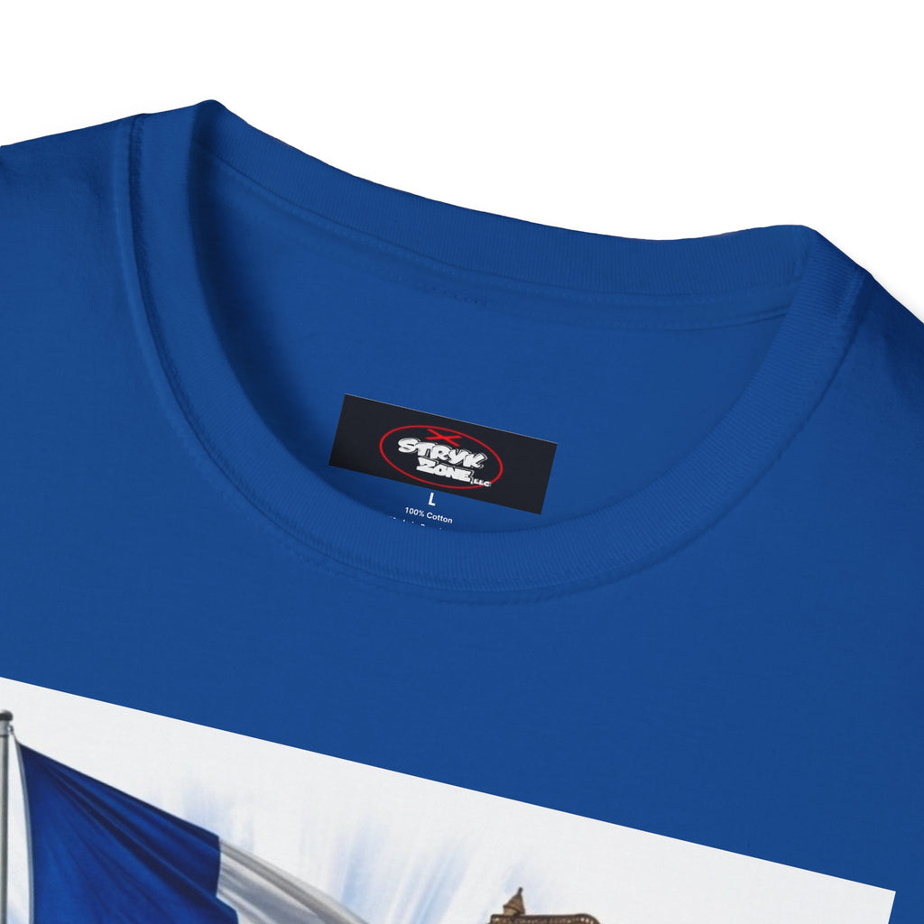 French Flag & Landmark T-Shirt — Eiffel Tower, Notre-Dame & Croissant Graphic