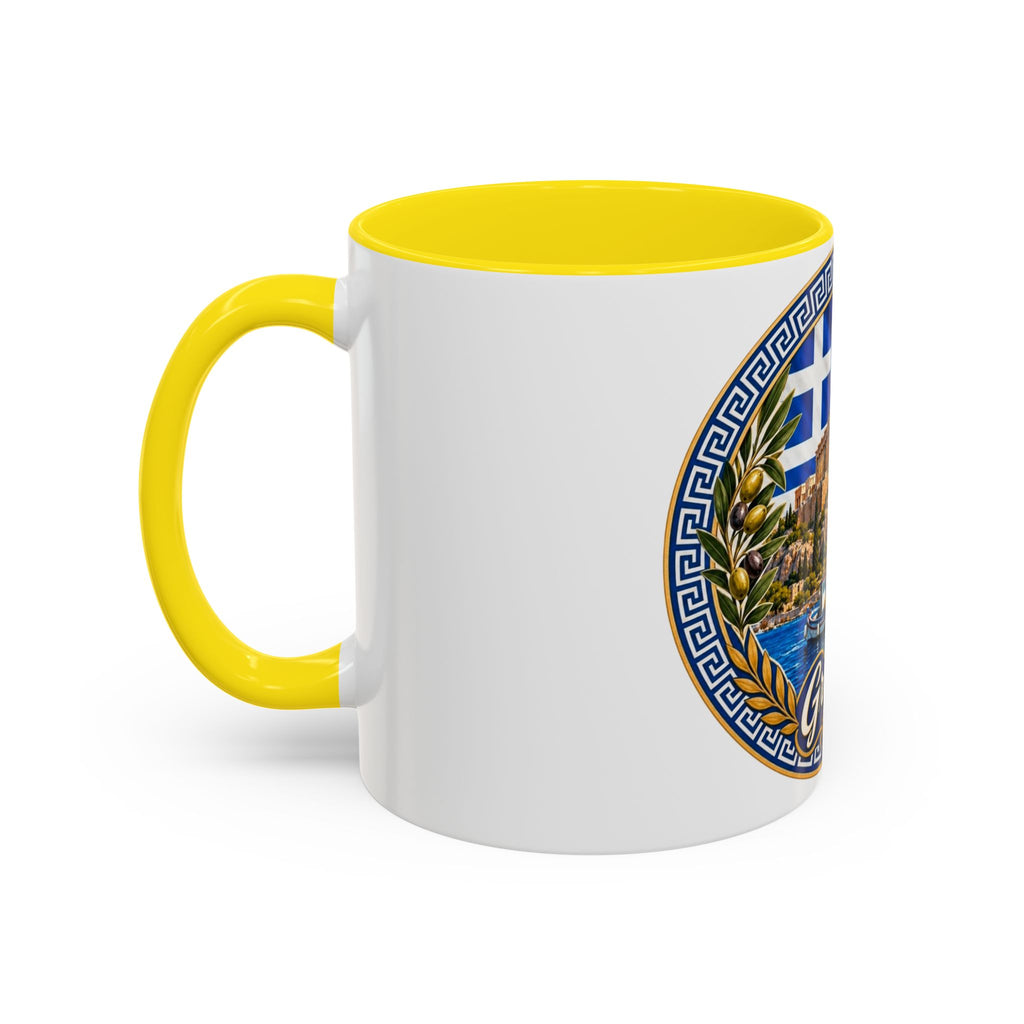 Greece Scenic Accent Coffee Mug – Acropolis, Olive & Blue Flag Design (11/15oz)