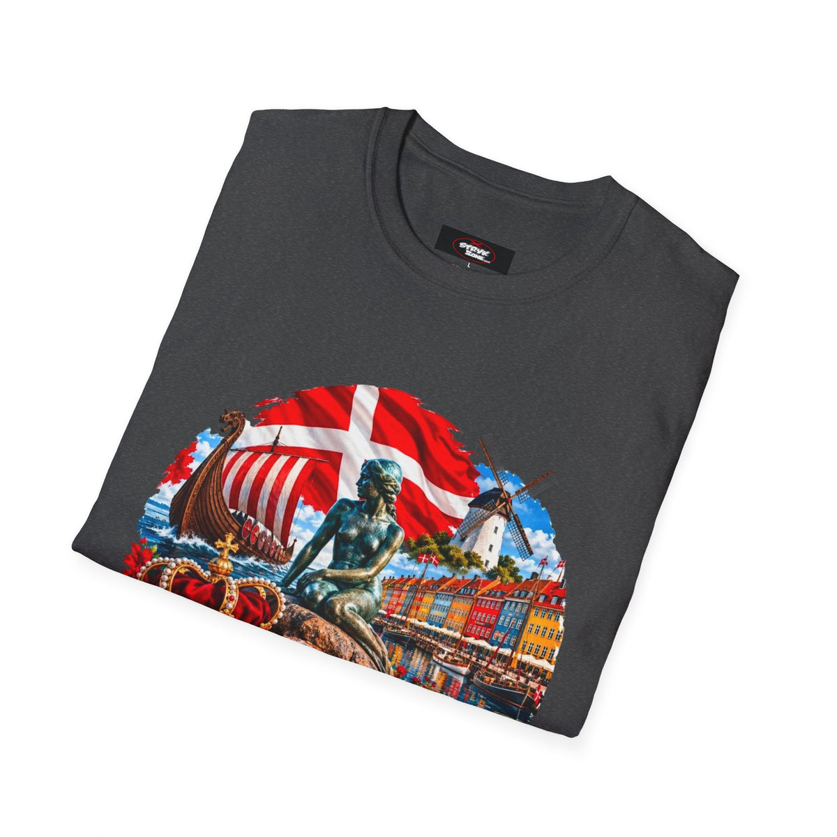 Denmark Travel T-Shirt — Copenhagen Landmarks & Viking Collage Tee