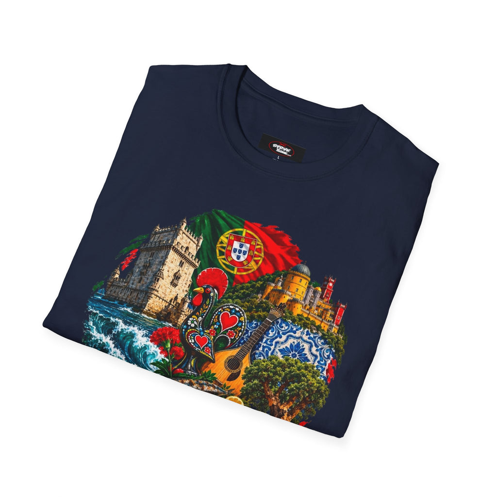 Portugal Travel T-Shirt — Vintage Lisbon Landmarks & Azulejo Heart Design