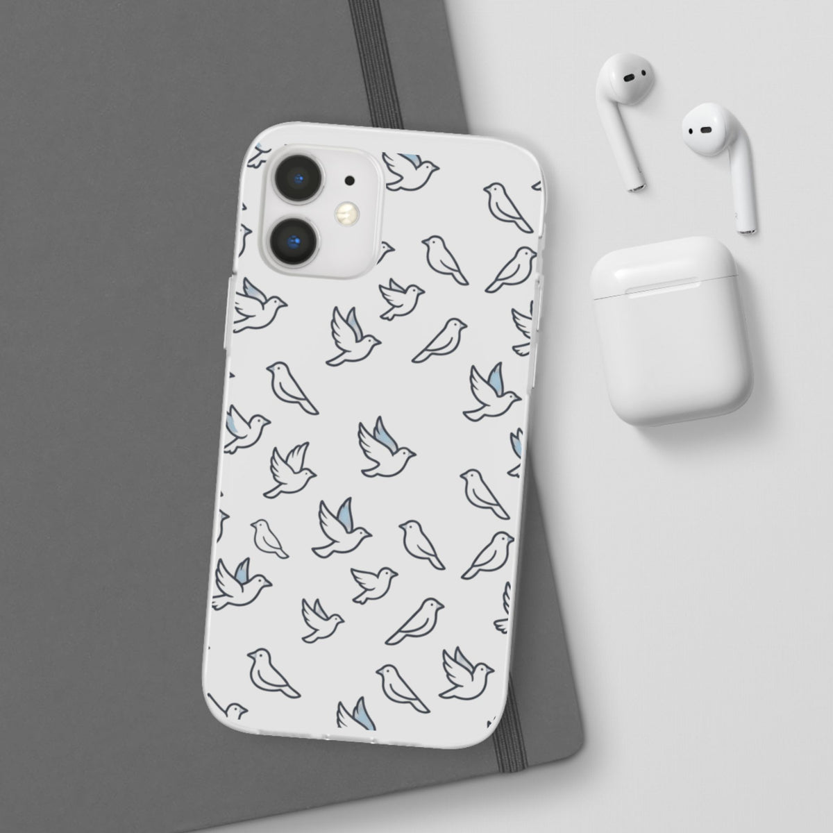 Dove Pattern Flexi Phone Case — Minimal White Bird Protective Case