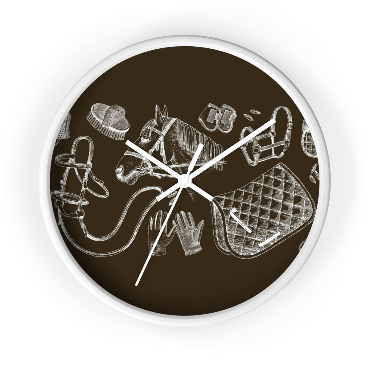 Equestrian Gear Wall Clock — Vintage Horse Tack Silhouette