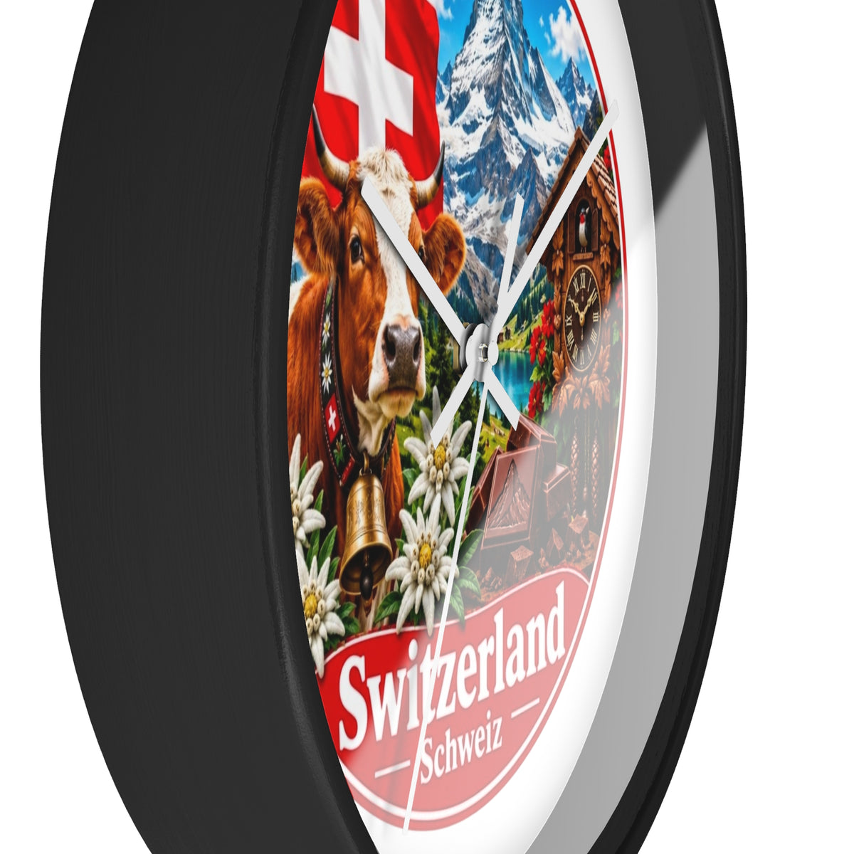 Switzerland Wall Clock — Alpine Cow, Cuckoo Clock & Matterhorn Souvenir