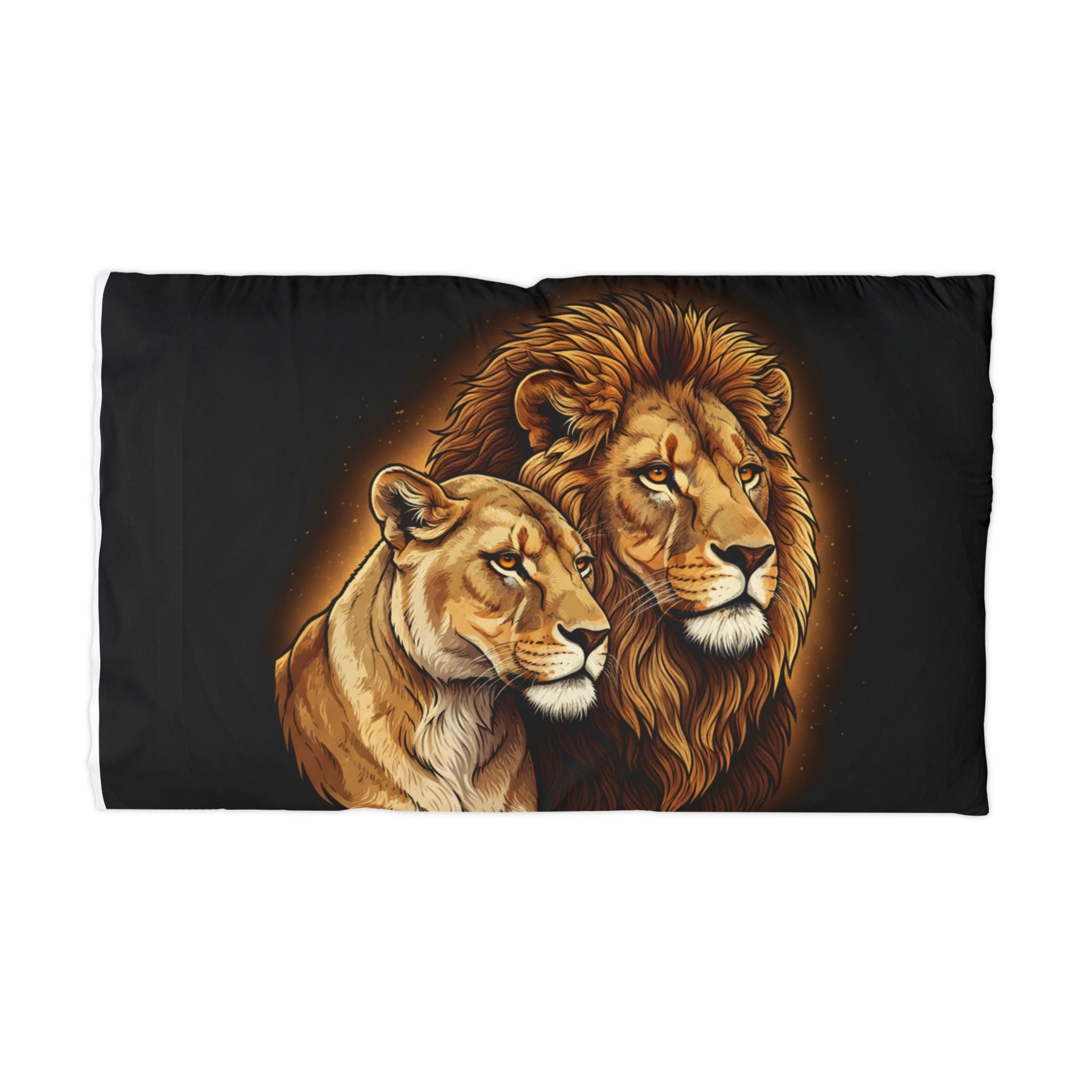 Lion Couple Microfiber Pillowcase — Regal Lion and Lioness Decorative Pillow Cover