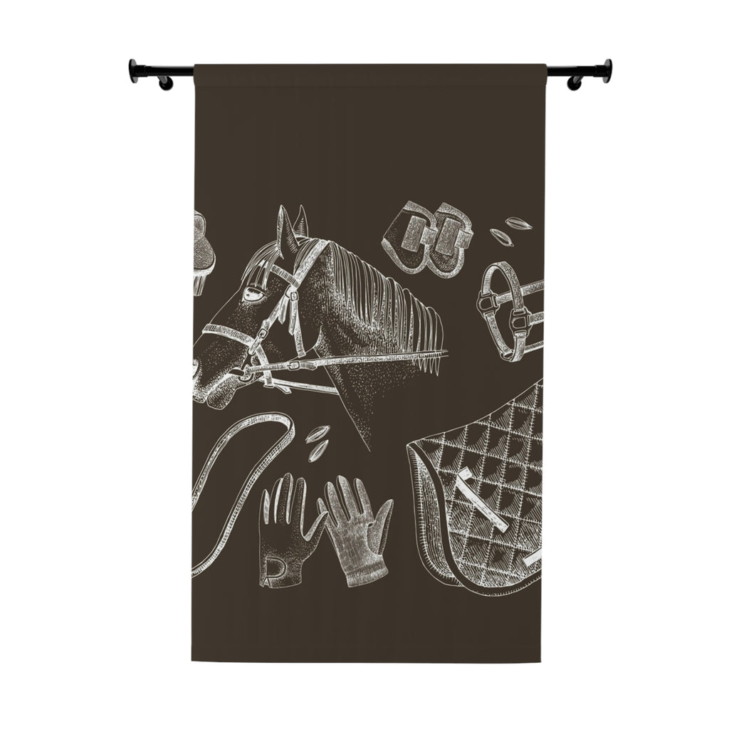 Equestrian Chalkboard Curtain — Horse Riding Gear Window Drapes