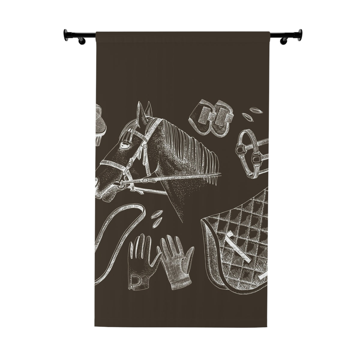 Equestrian Chalkboard Curtain — Horse Riding Gear Window Drapes