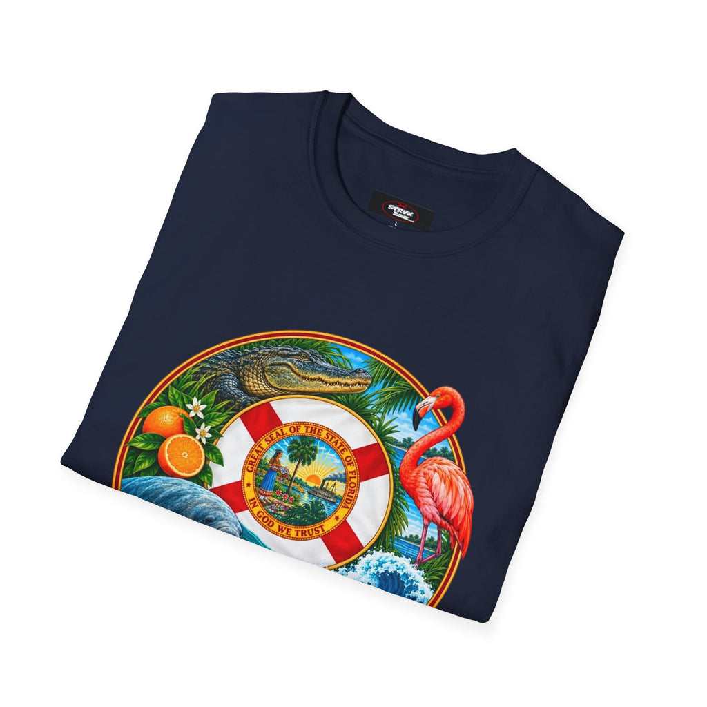 Florida Vintage Lifesaver T-Shirt — Flamingo, Oranges & Ocean Graphic
