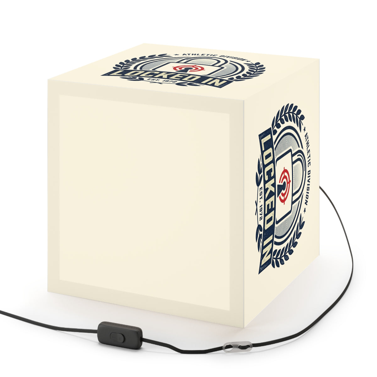 Light Cube Lamp — "Locked In" Athletic Badge Ambient Night Light