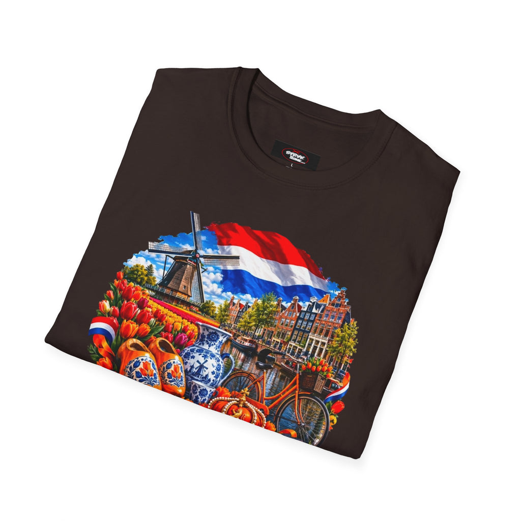 Netherlands Souvenir T-Shirt — Dutch Windmill, Tulips & Flag Design