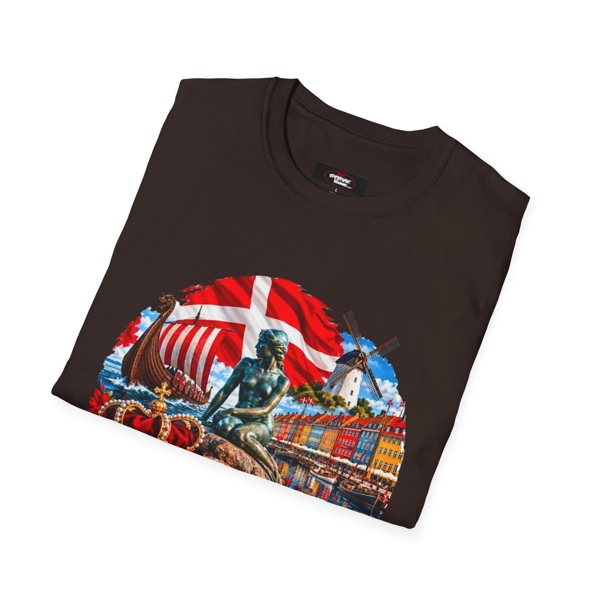 Denmark Travel T-Shirt — Copenhagen Landmarks & Viking Collage Tee