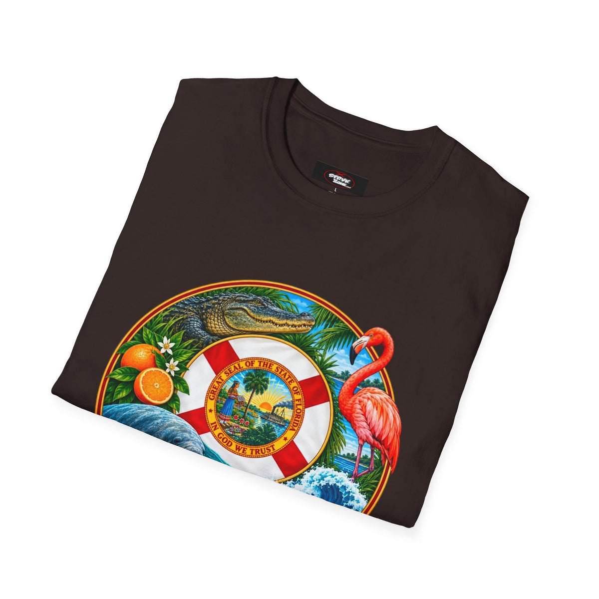 Florida Vintage Lifesaver T-Shirt — Flamingo, Oranges & Ocean Graphic