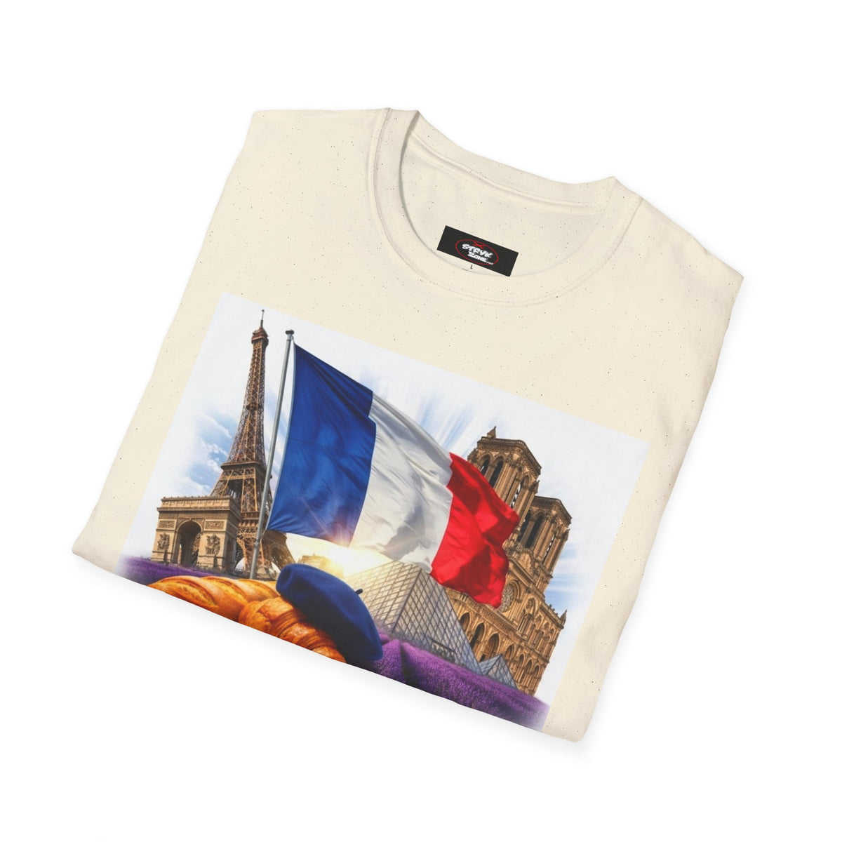French Flag & Landmark T-Shirt — Eiffel Tower, Notre-Dame & Croissant Graphic