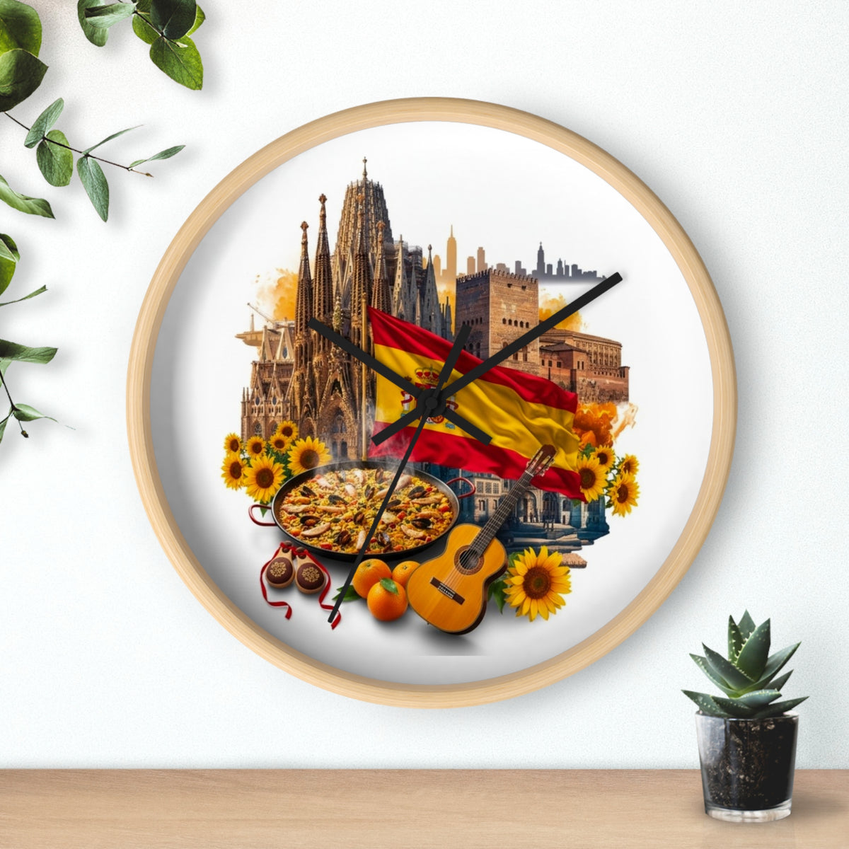 Spanish Culture Wall Clock — Paella, Guitar & Flag Home Décor