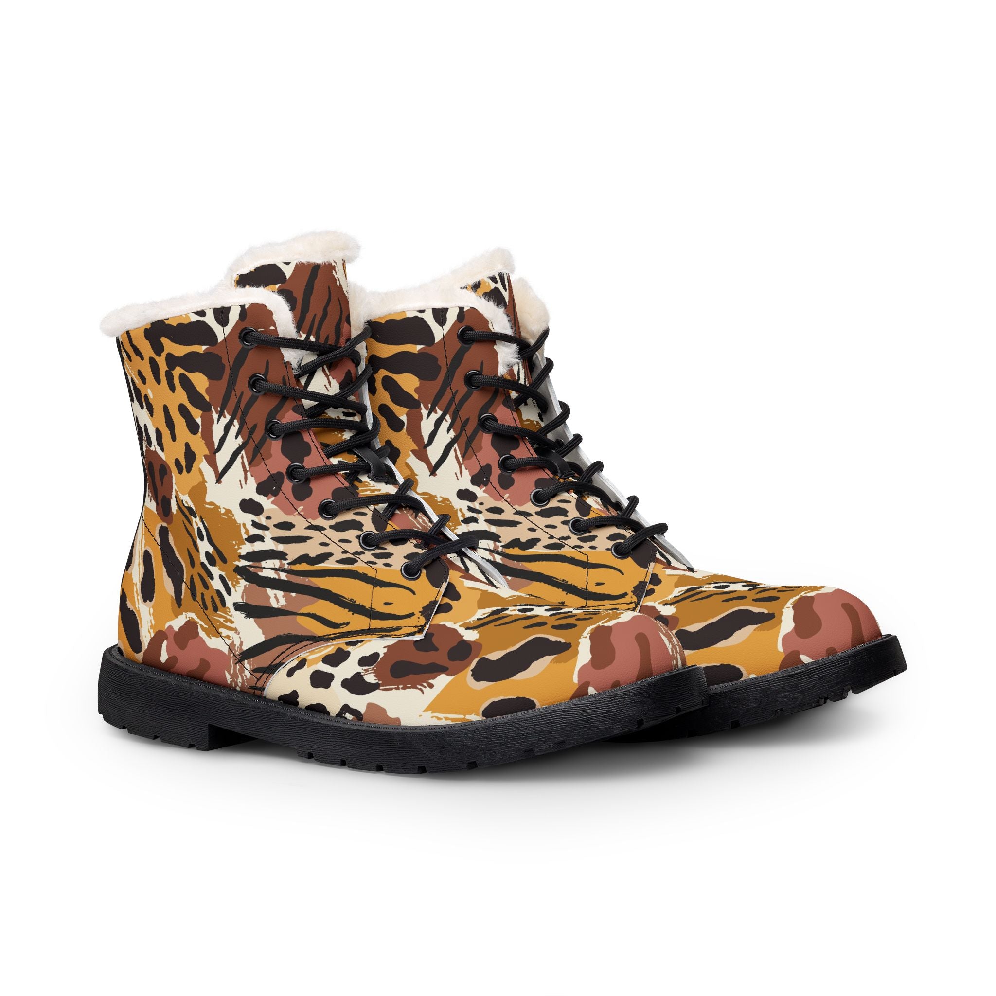 Women's Tiger Print Fur-Trim Leather Boots