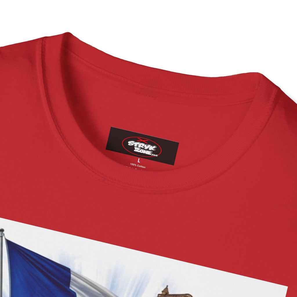 French Flag & Landmark T-Shirt — Eiffel Tower, Notre-Dame & Croissant Graphic