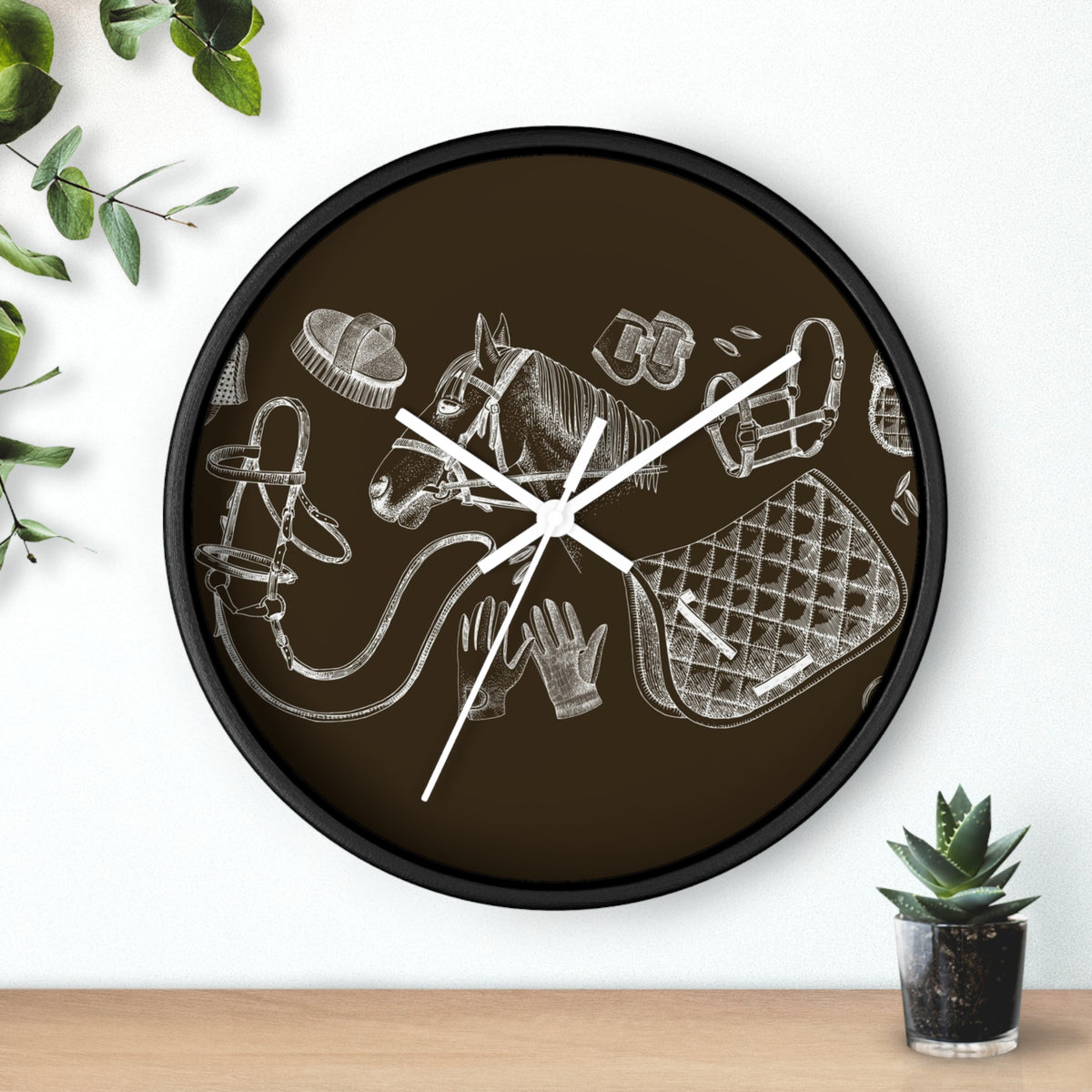 Equestrian Gear Wall Clock — Vintage Horse Tack Silhouette