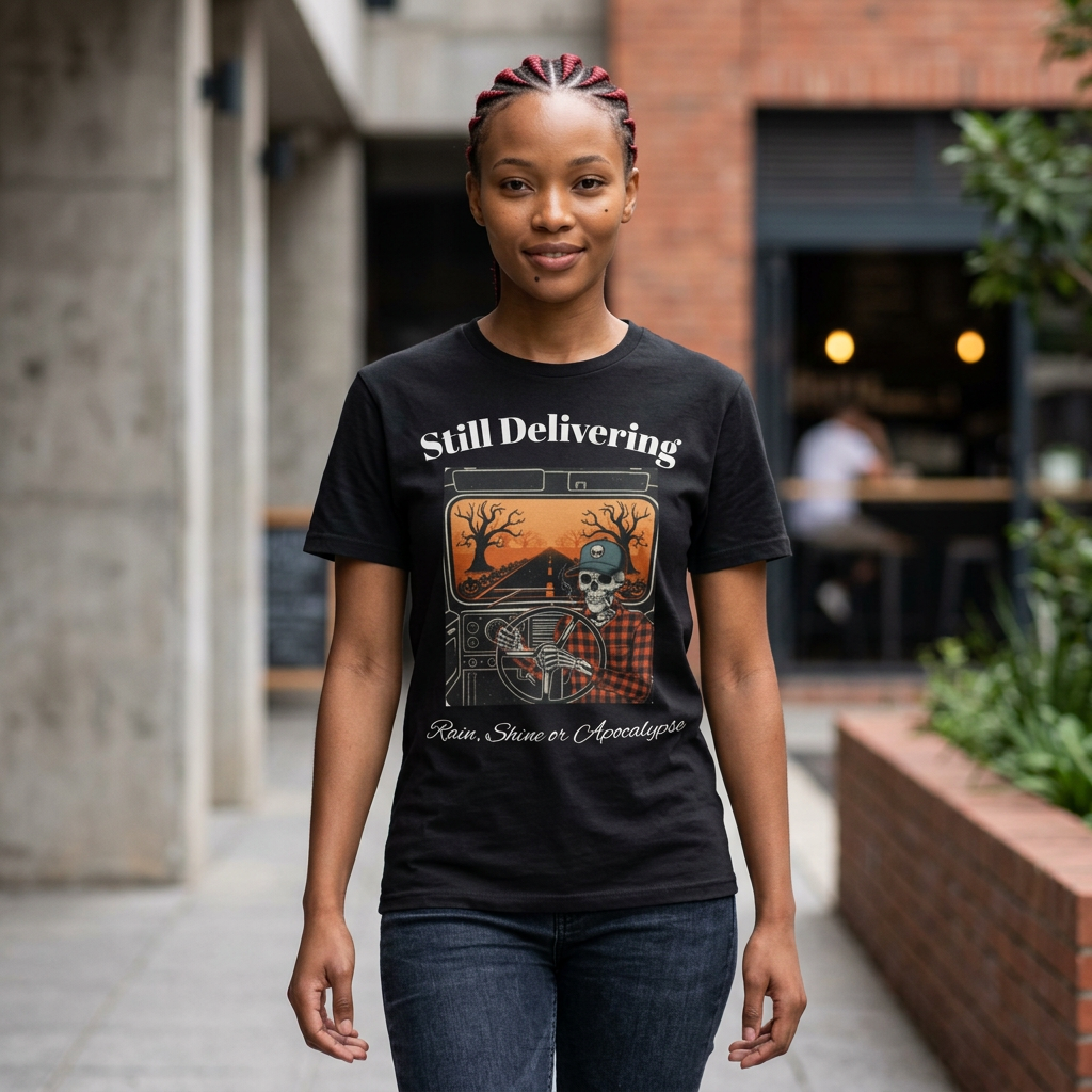 Still Delivering T-Shirt — Skeleton Trucker Retro Halloween Tee