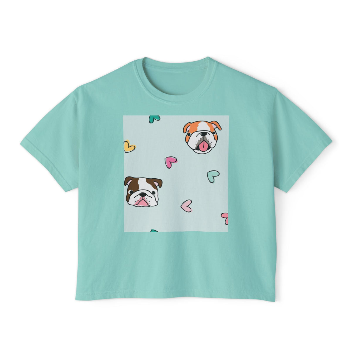 Cute Bulldog Hearts Boxy Tee