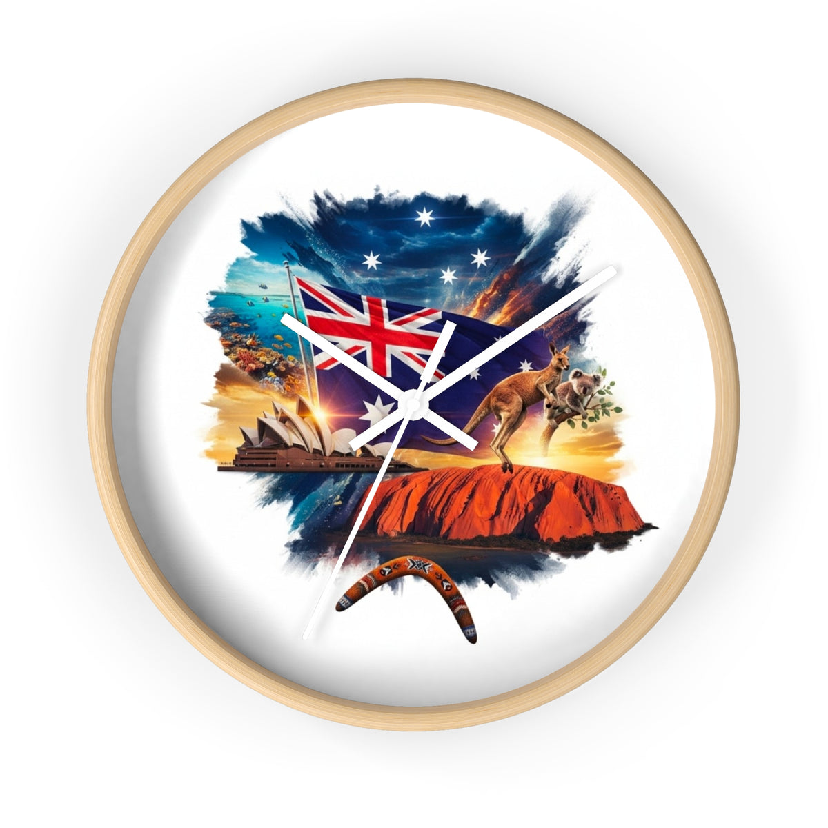 Australian Landscape Wall Clock — Flag, Uluru & Opera House Decor