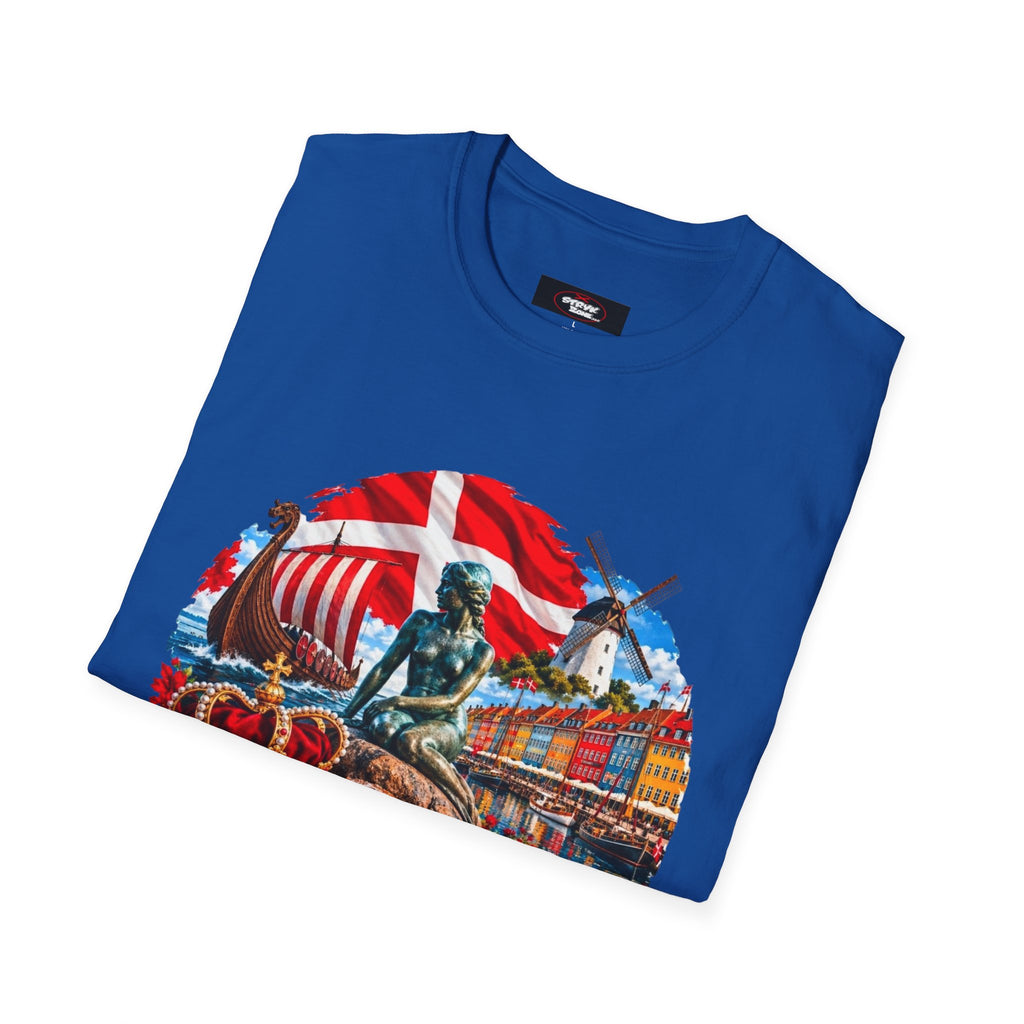 Denmark Travel T-Shirt — Copenhagen Landmarks & Viking Collage Tee