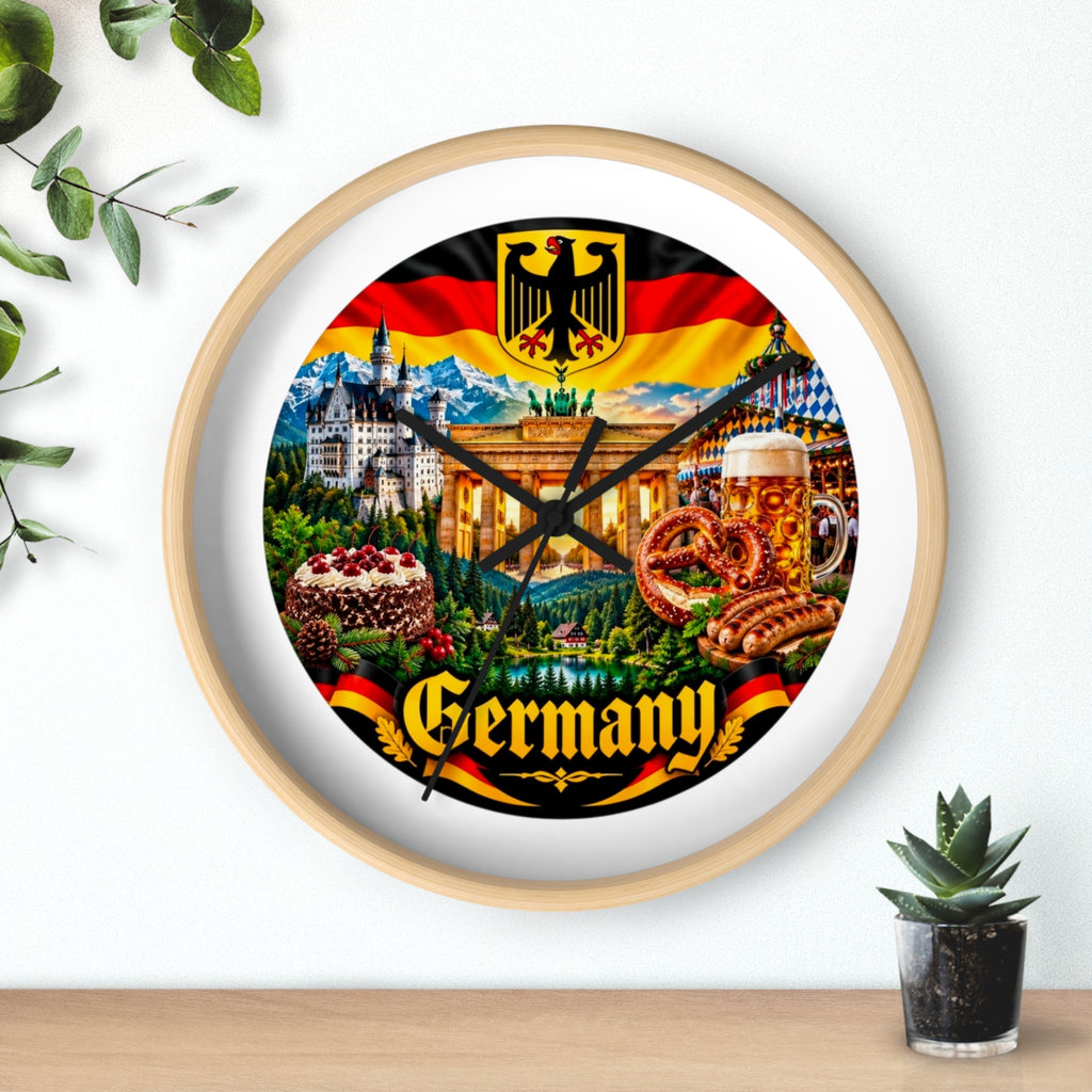 Germany Wall Clock — Travel Landmark Decor with Flag, Bavarian Pretzels & Beer