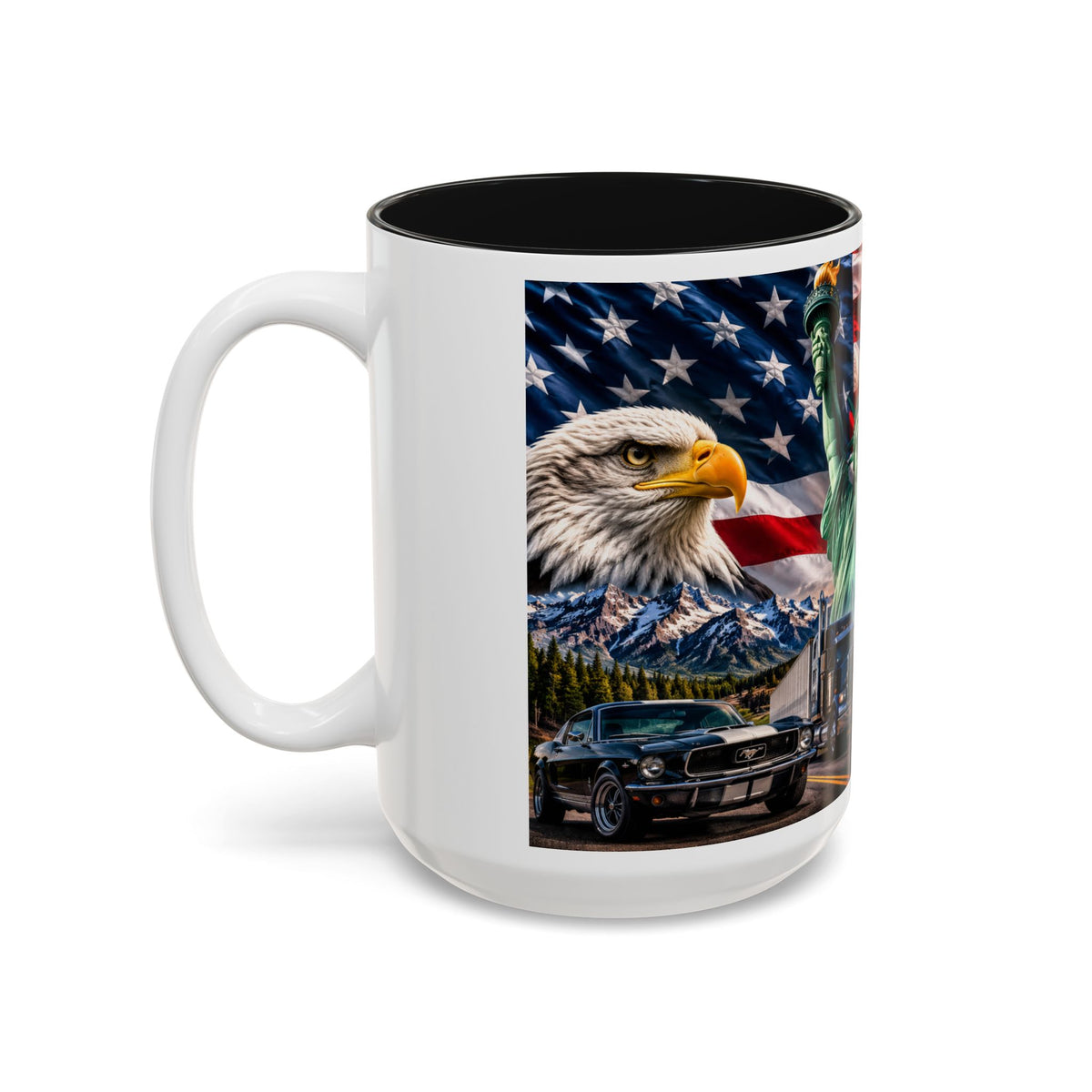 Patriotic USA Collage Mug — Statue of Liberty, Capitol & American Flag (Two-Tone)