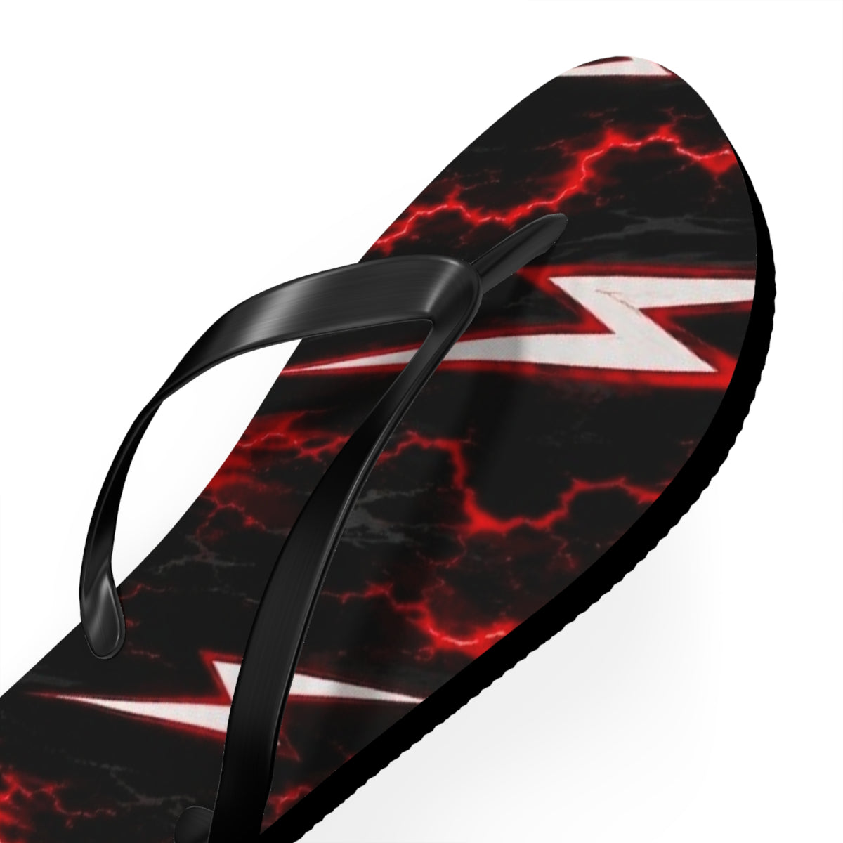 Red Lightning Bolt Flip Flops — Black & Red Storm Beach Sandals