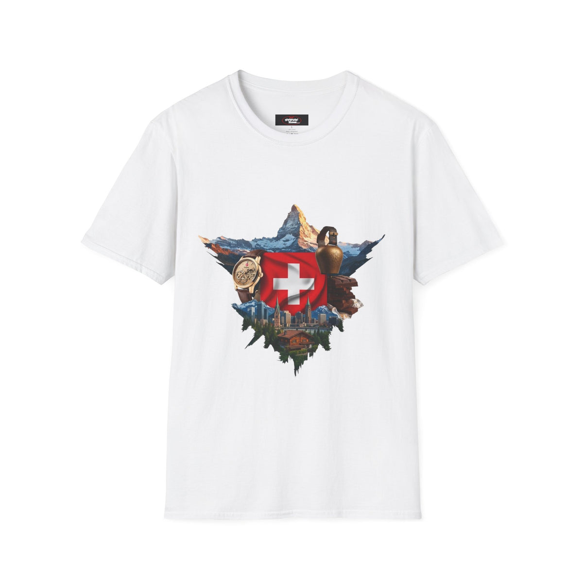 Swiss Crest Graphic T-Shirt — Alpine Flag & Icon Travel Tee